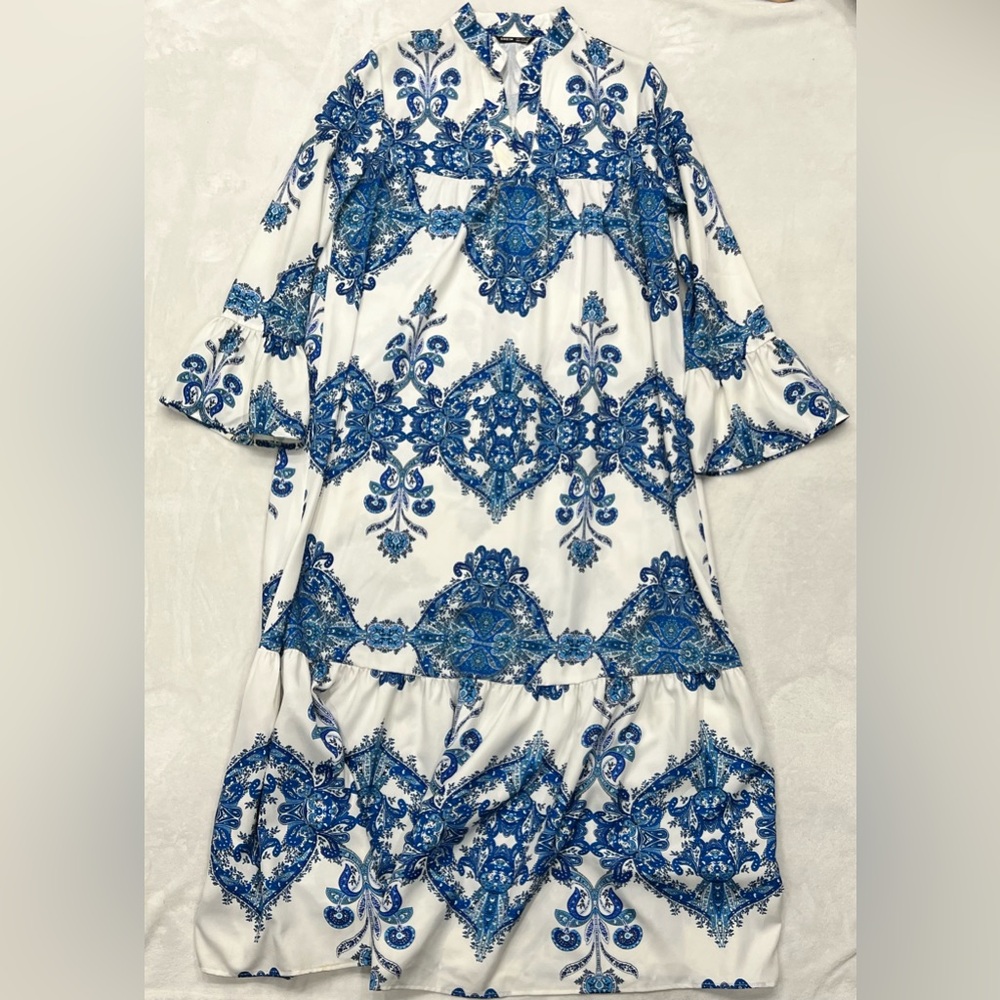 Blue and white dress